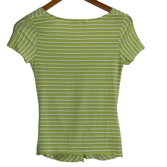 Banana Republic Y2K Ruffle Front Top Striped Lime Green White Size XS - Picture 2 of 4